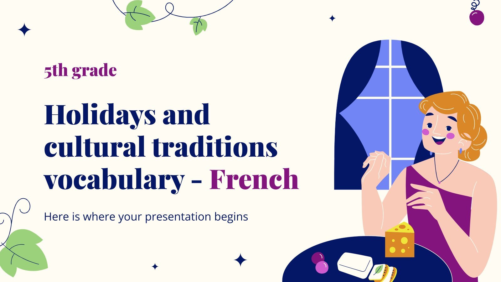 Holidays and Cultural Traditions Vocabulary - French - 5th Grade presentation template 