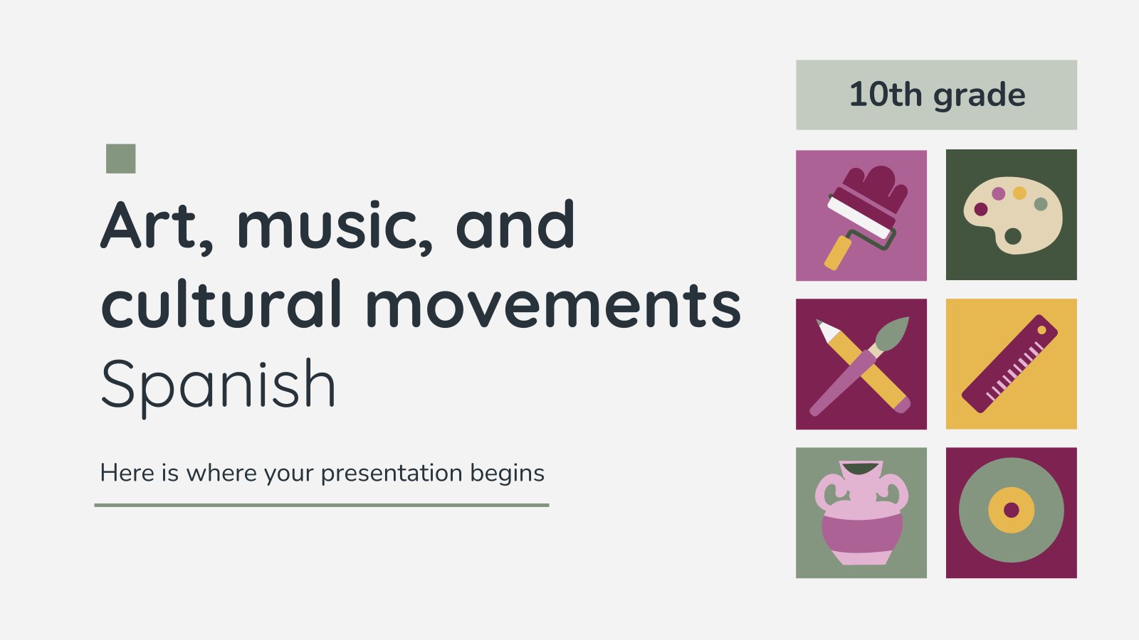 Art, Music, and Cultural Movements - Spanish - 10th Grade presentation template 