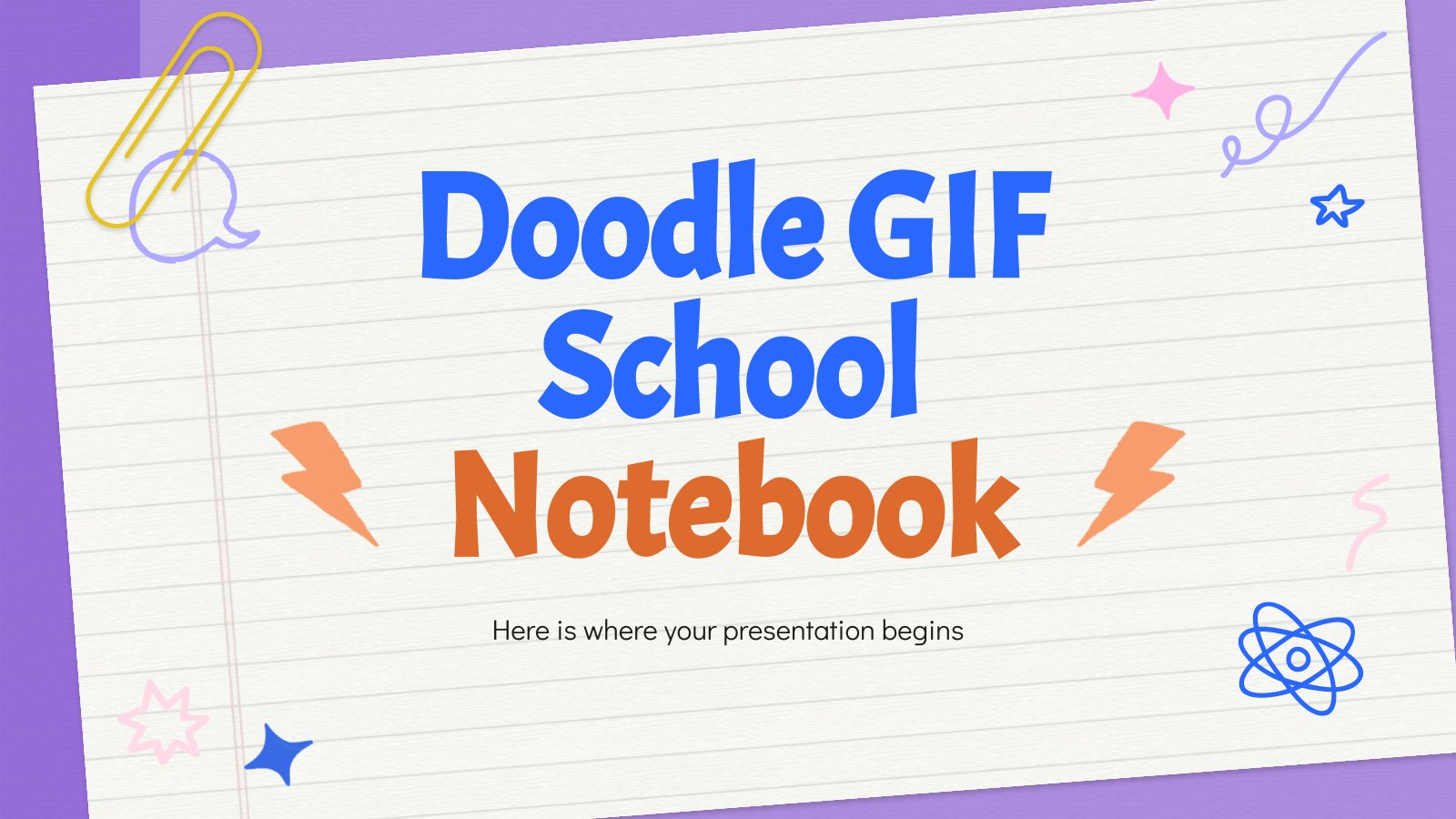 Plantilla de presentación Cuaderno escolar con doodles y GIF