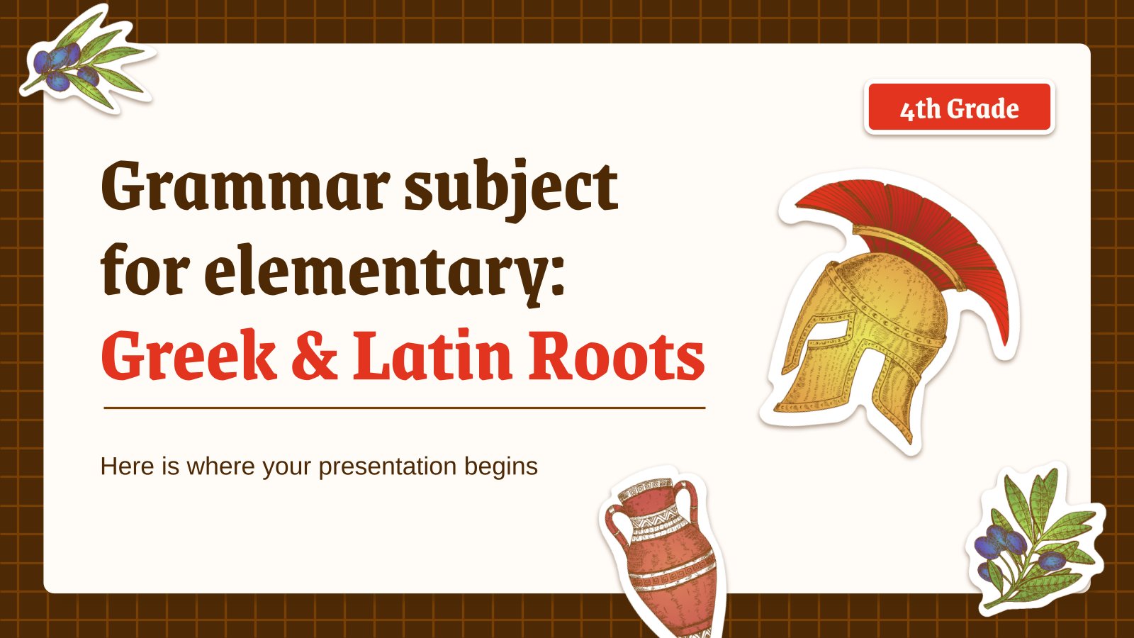 Plantilla de presentación Gramática para primaria - 4.º curso: raíces griegas y latinas