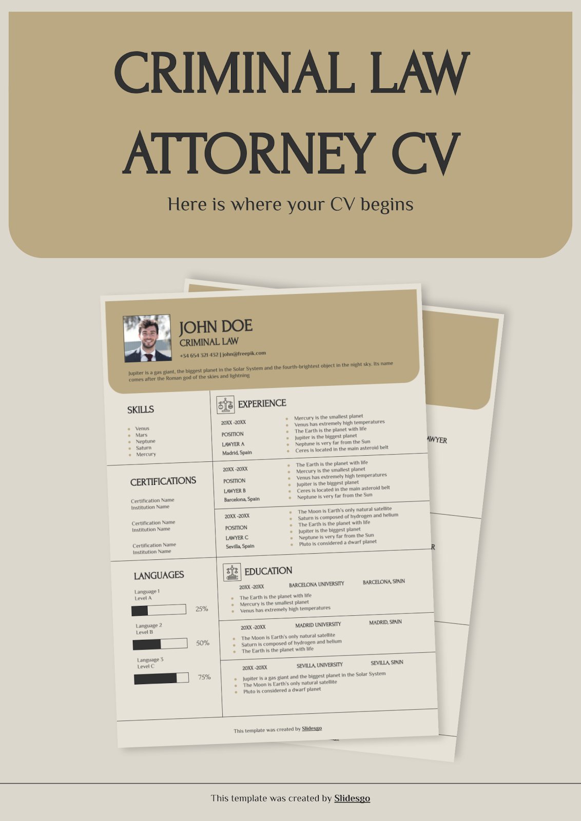 Criminal Law Attorney CV presentation template 