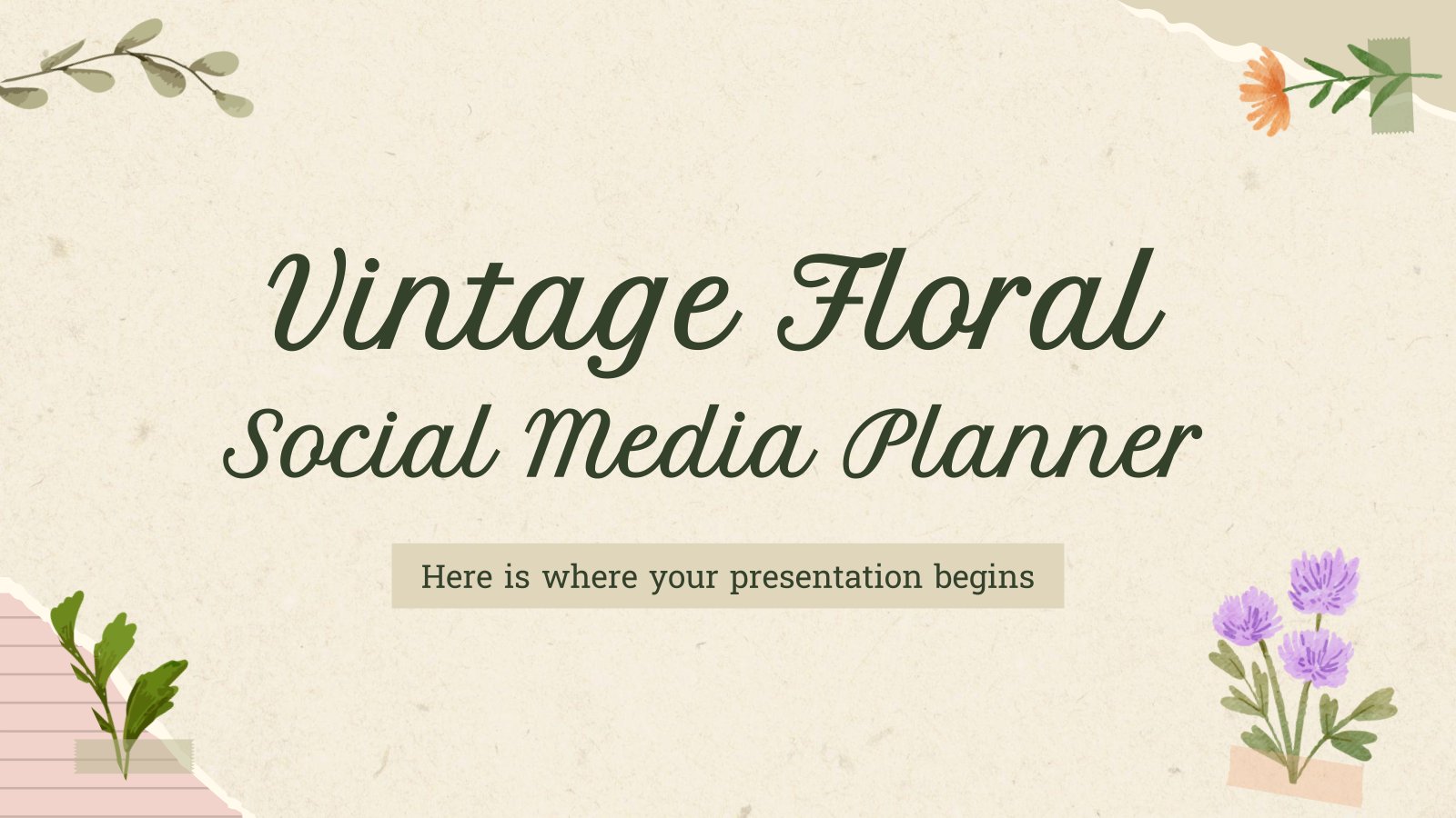 Vintage Floraler Social-Media-Planer Präsentationsvorlage