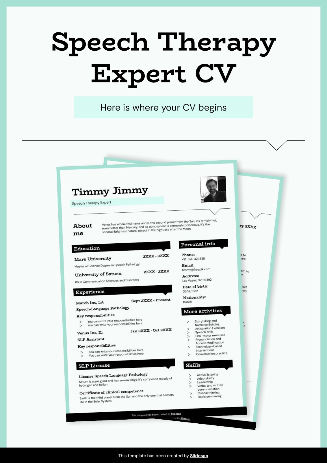 Speech Therapy Expert CV presentation template 