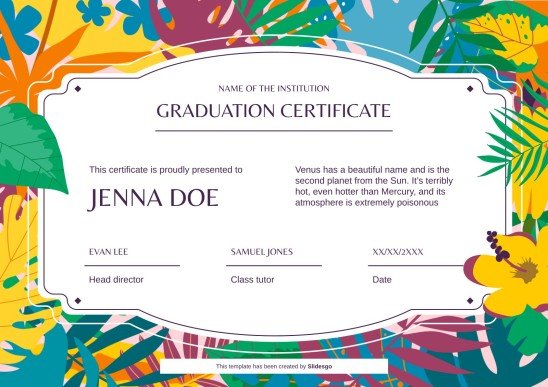 Tropical Graduation Certificate Template Presentation