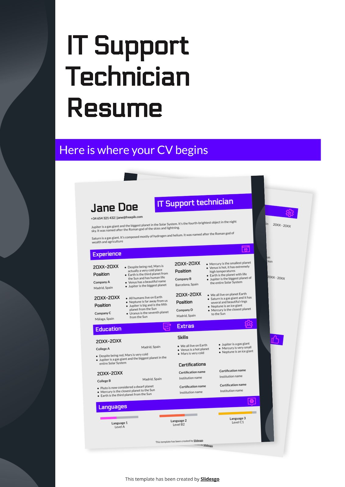 IT Support Technician Resume presentation template 