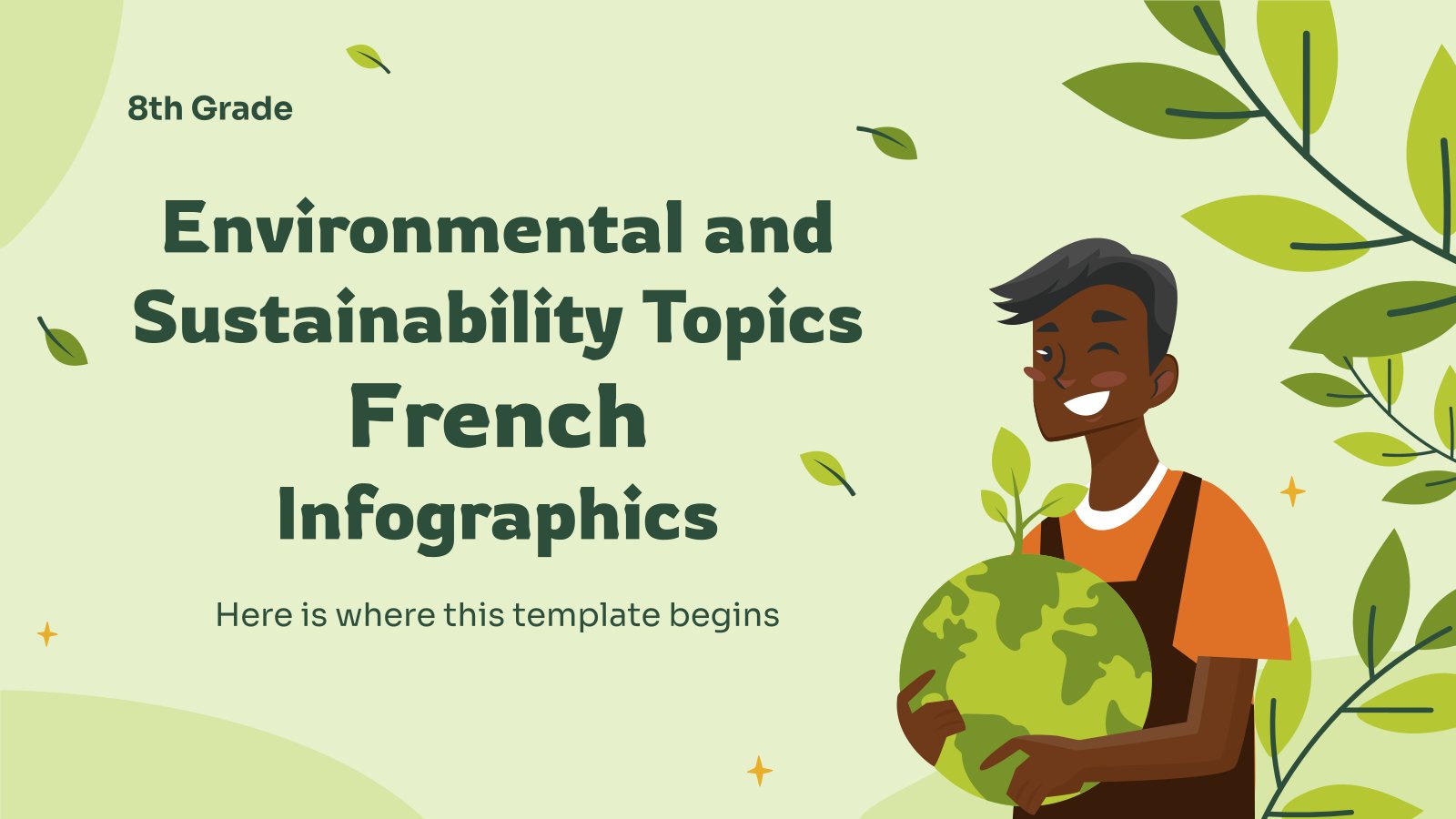 Modelo de apresentação Tópicos ambientais e de sustentabilidade - Francês - 8.º ano - infográficos