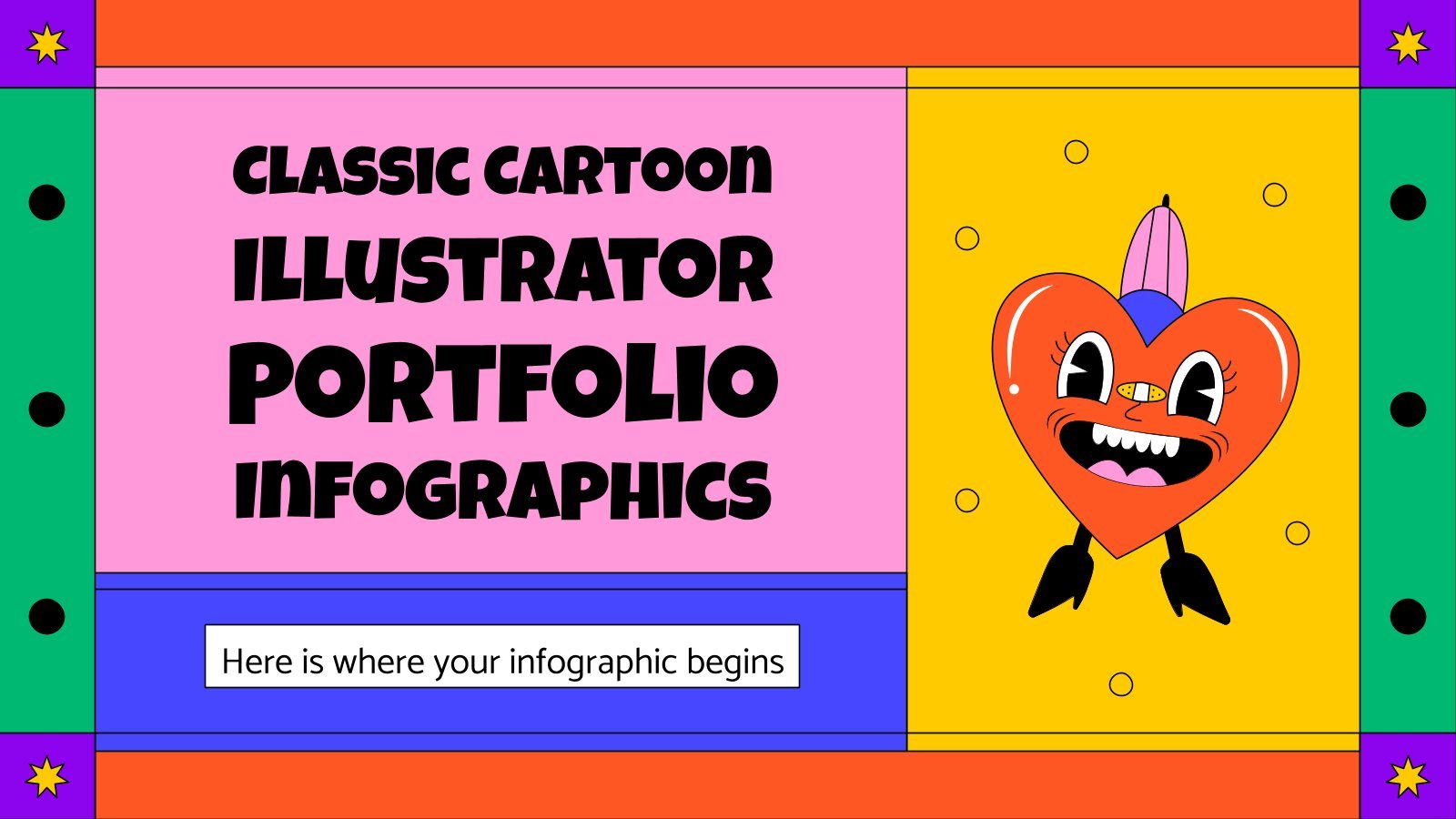 Modelo de apresentação Infográficos do portfólio do Classic Cartoon Illustrator