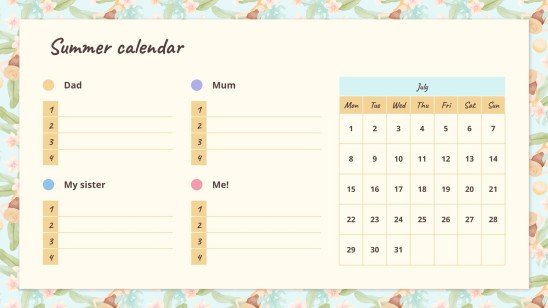 Summer Calendar Presentation