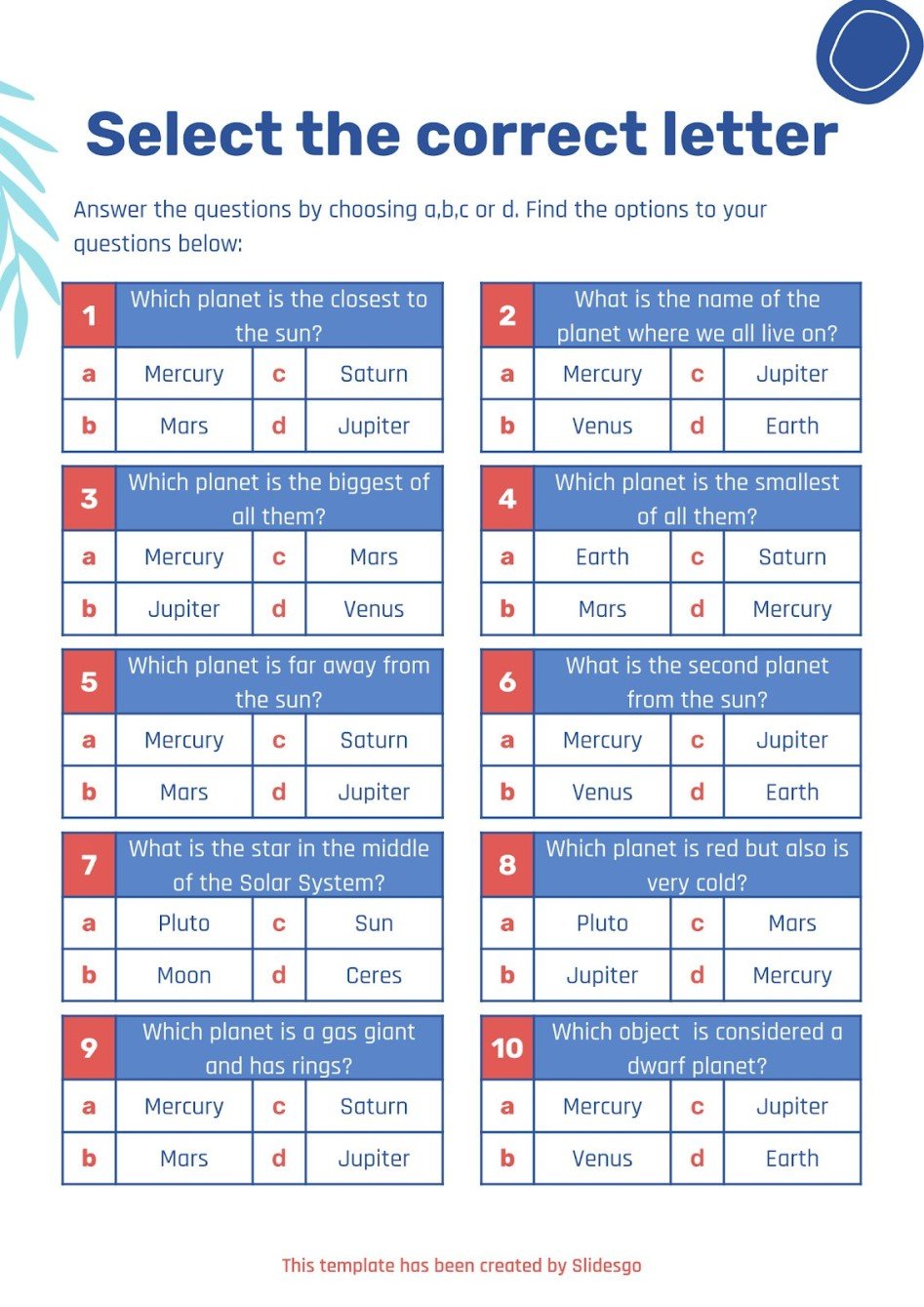 Multiple-choice Test Worksheets for University Presentation