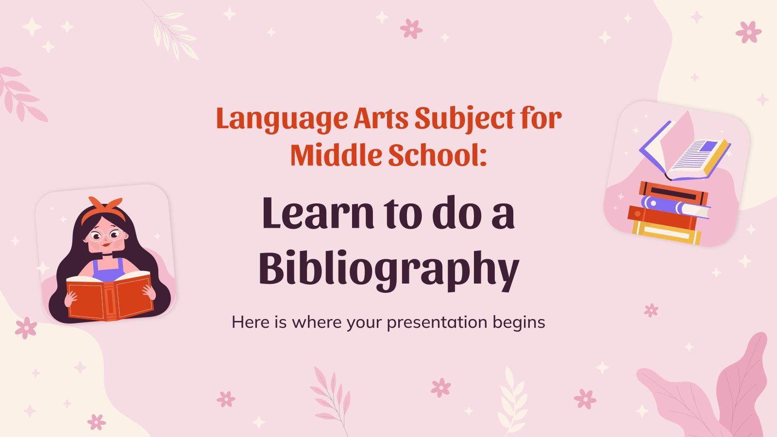 Language Arts Subject for Middle School: Learn to do a Bibliography presentation template 