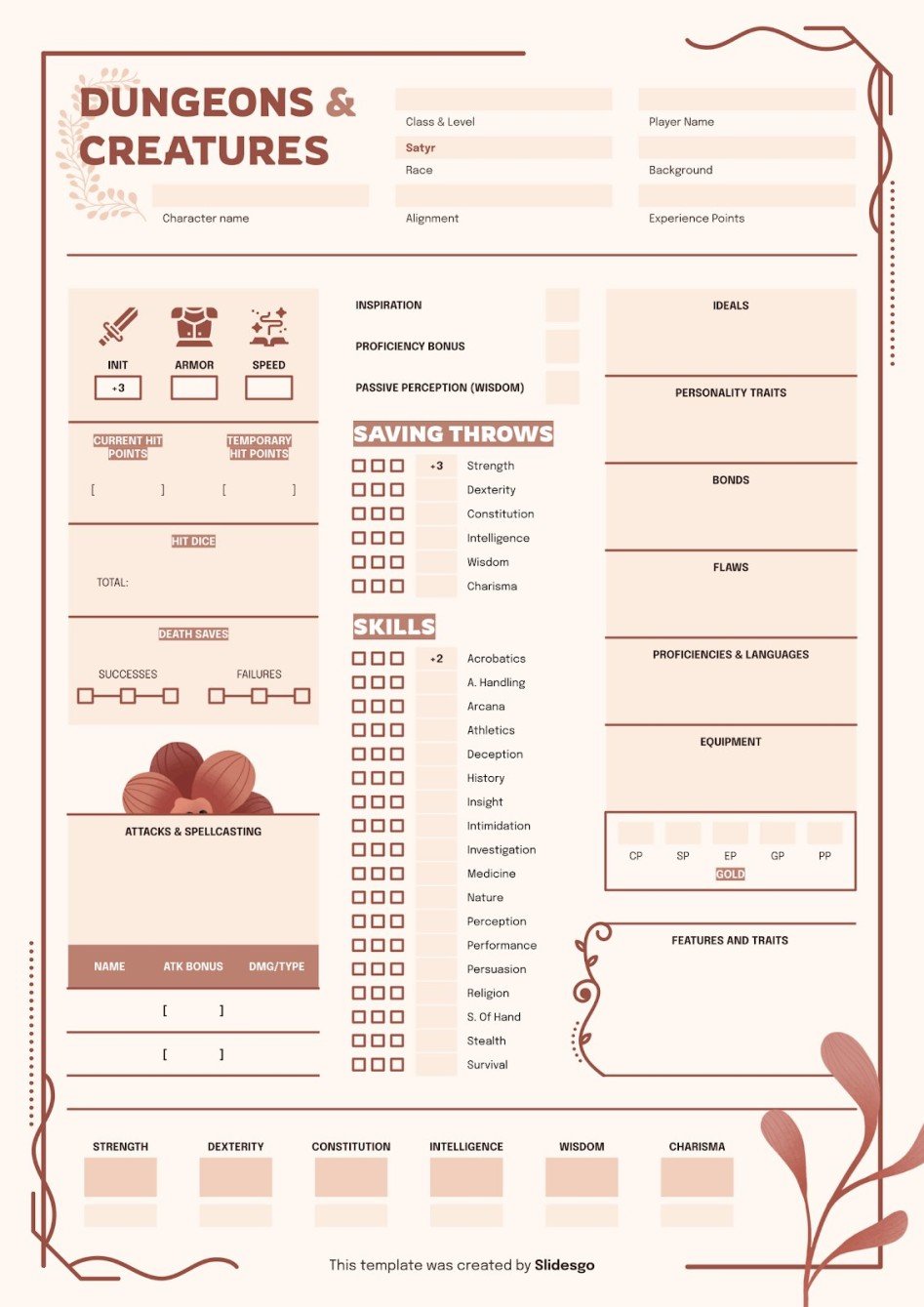 Dungeons And Creatures Satyr Character Sheet Presentation dungeons-and-creatures-satyr-character-sheet-presentation