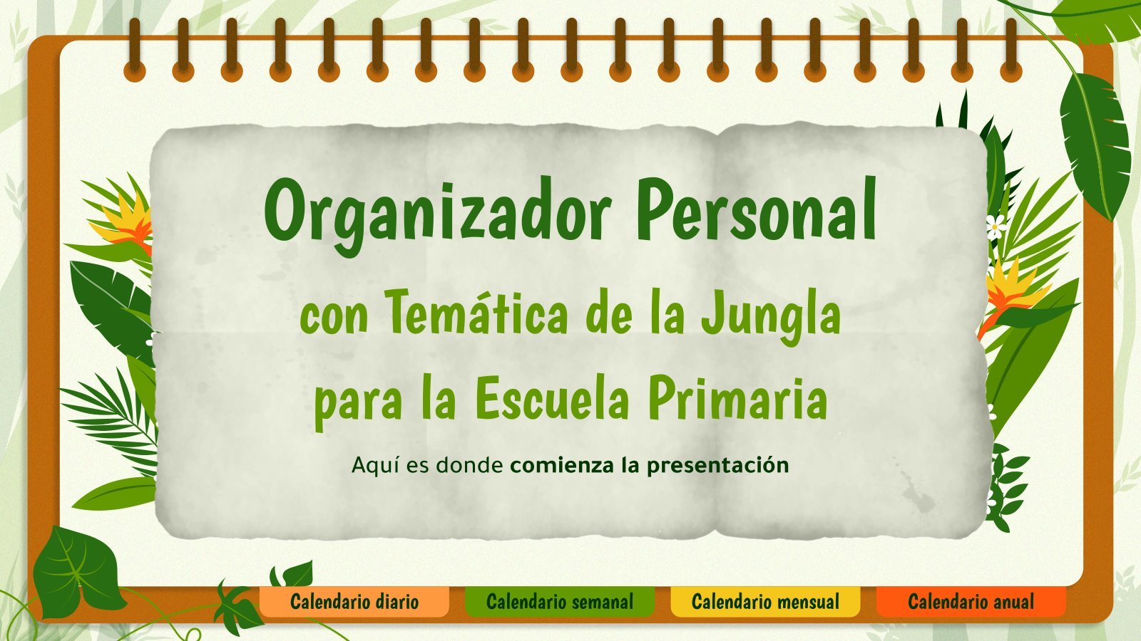 Plantilla de presentación Organizador personal con temática de la jungla para la escuela primaria