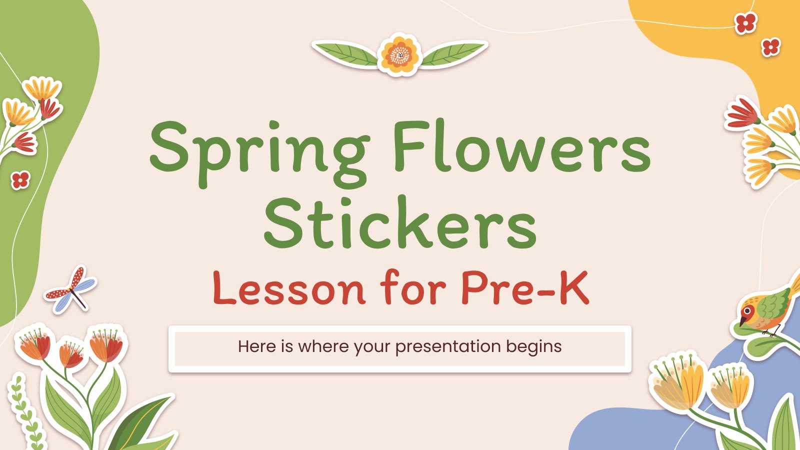 Frühlingsblumen-Sticker-Lektion für Vorschulkinder Präsentationsvorlage
