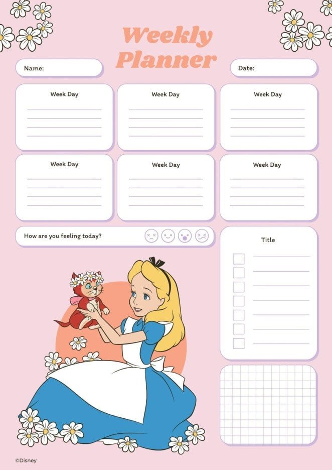Colorful Alice in Wonderland Planner Template