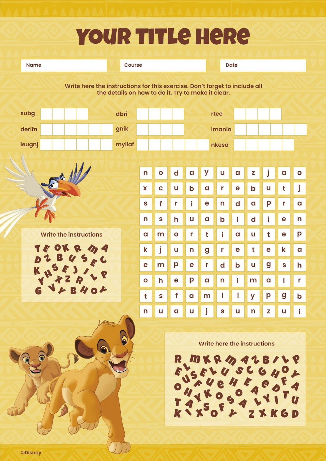 The Lion King Vocabulary Worksheet Template the-lion-king-vocabulary-worksheet-template