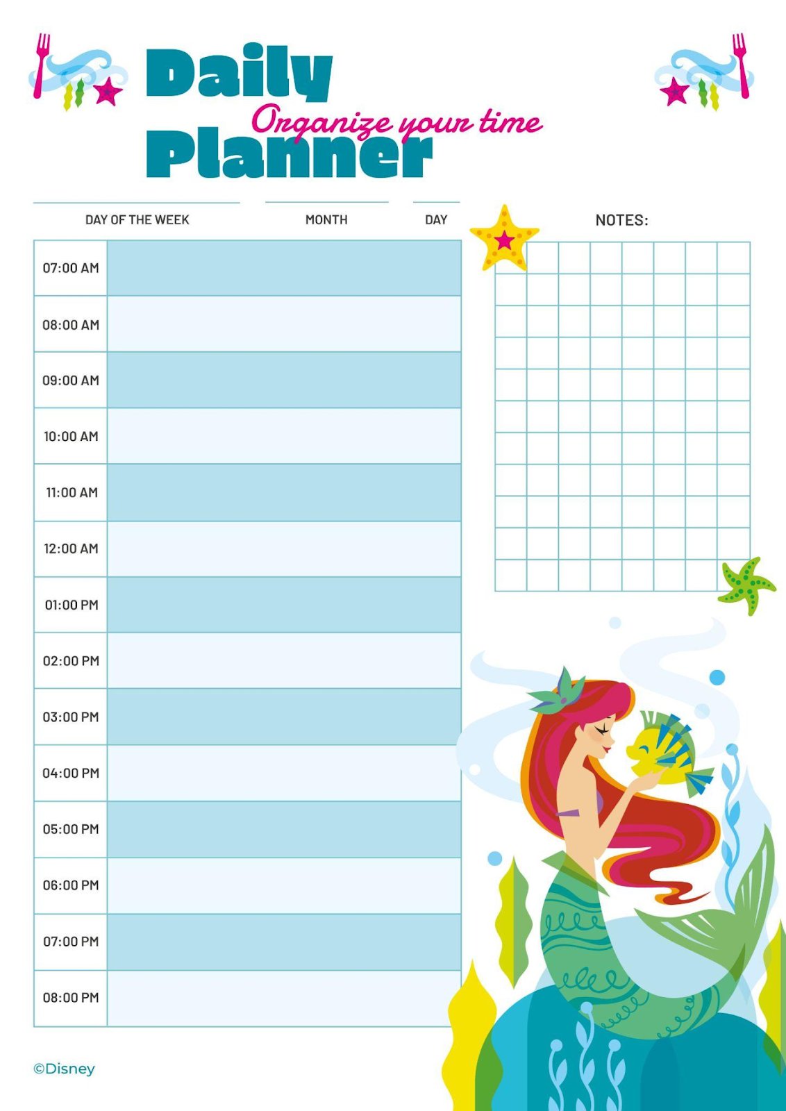 the-little-mermaid-daily-planner-template for Free Printable Mermaid Reward Chart The Little Mermaid Daily Planner Template for Free Printable Mermaid Reward Chart