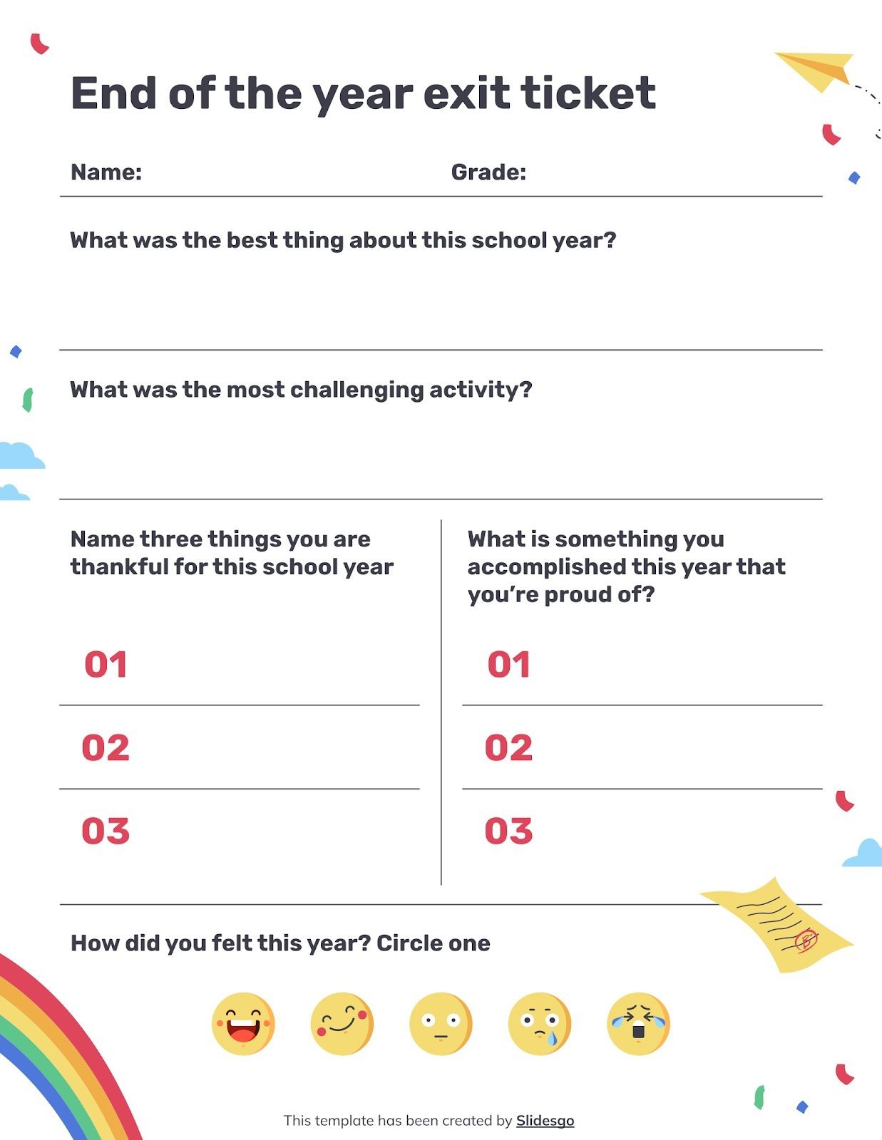 end of the year exit ticket Worksheet presentation template 