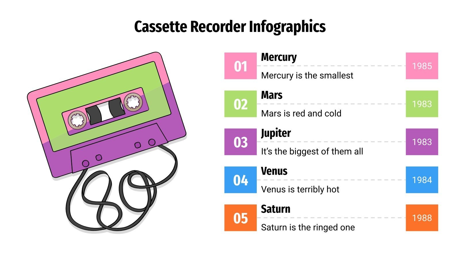 Cassette Recorder Infographics Google Slides & PPT template