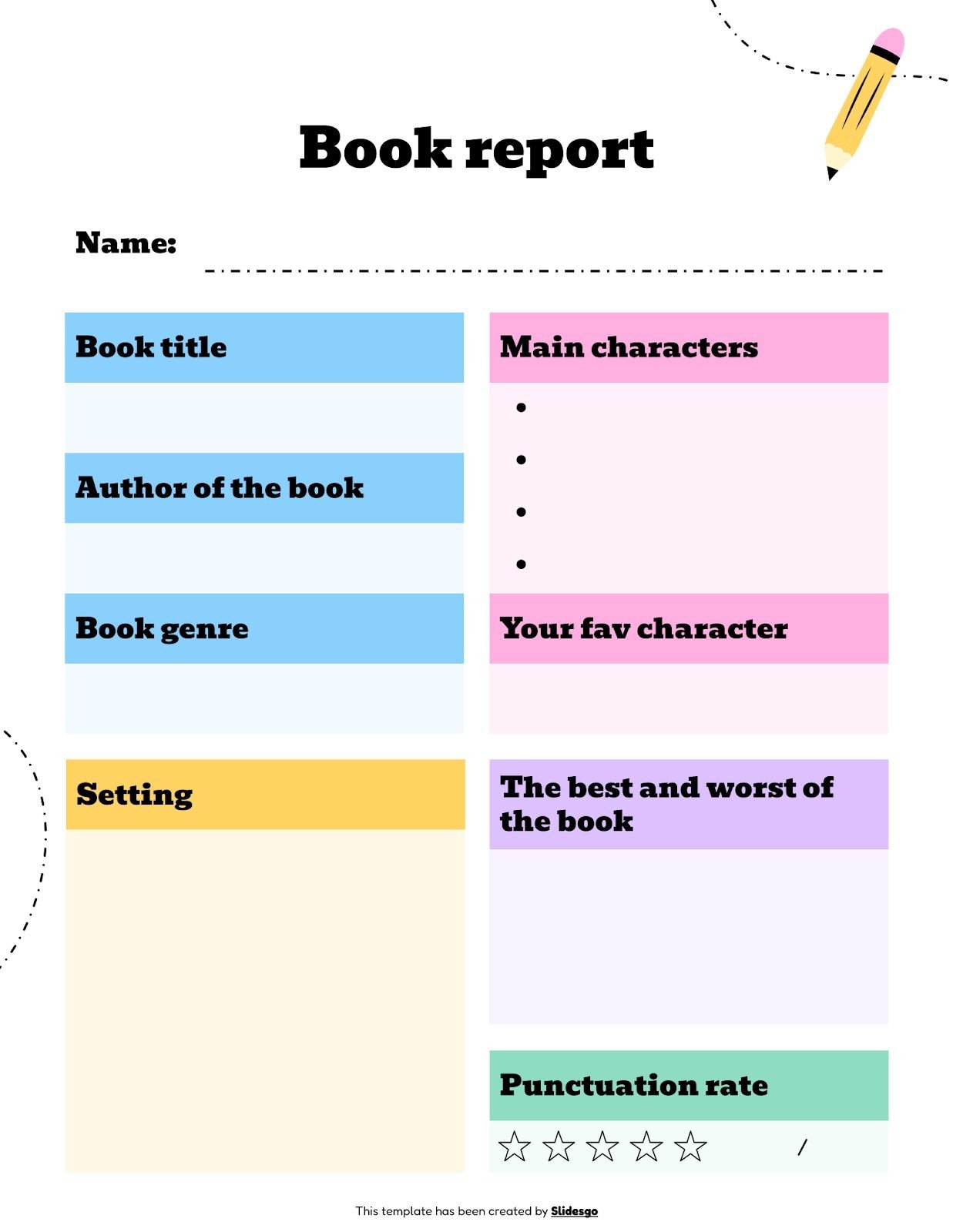 Book Report Worksheet Template