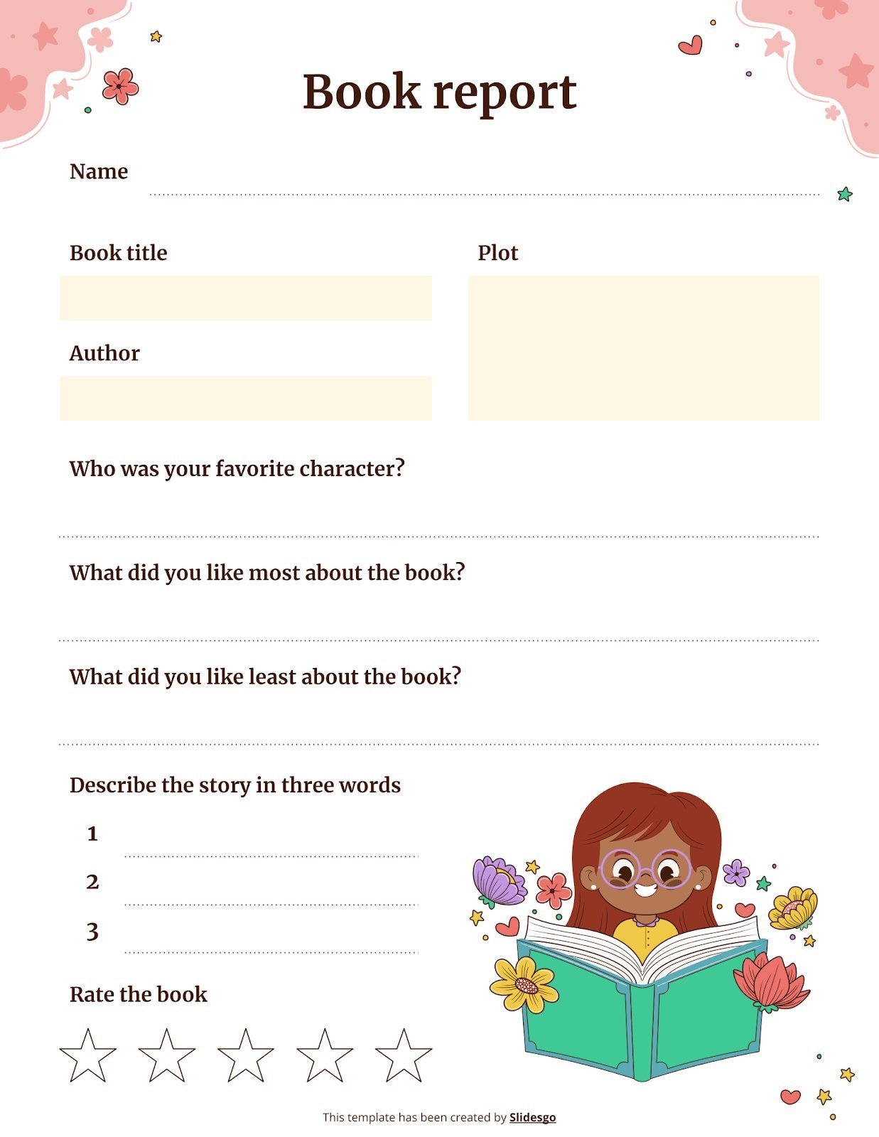 Book Report Worksheet Template