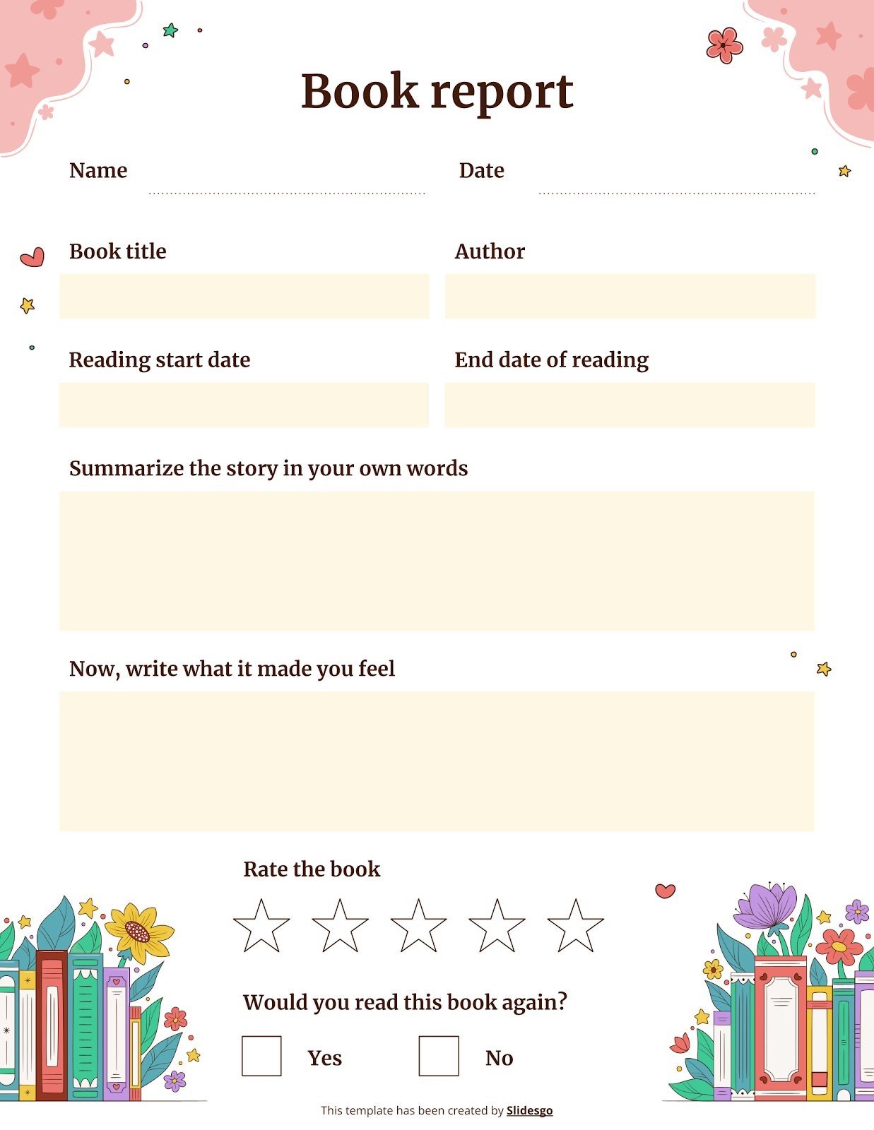 Book Report Worksheet Template
