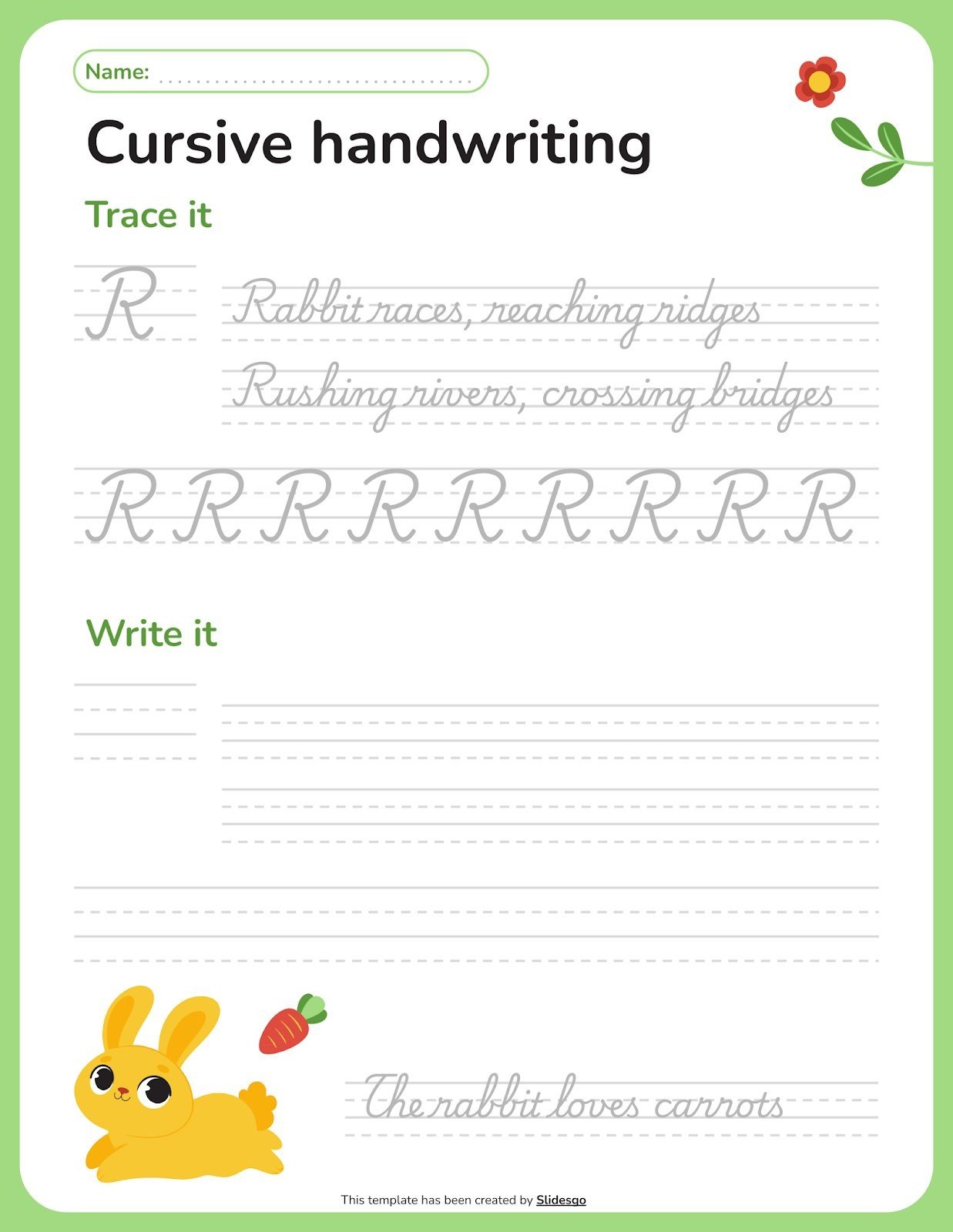 Cursive Handwriting Practice Handout Template
