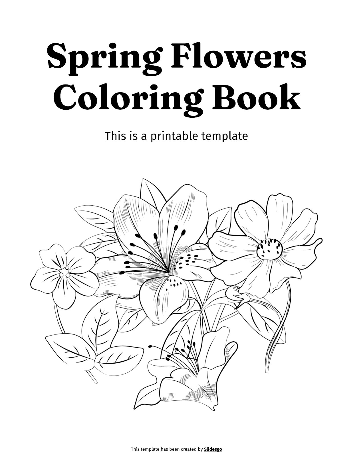 Plantilla de presentación Libro para colorear de flores de primavera