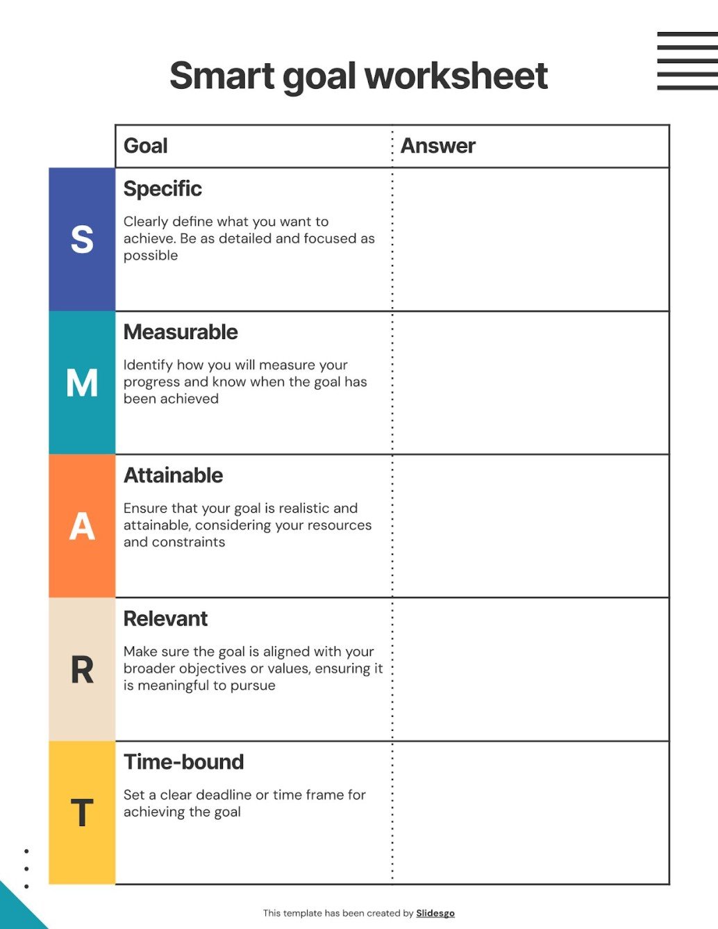 Smart Goal Worksheet Template