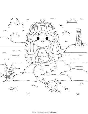 Plantilla de presentación Libro para colorear de sirena