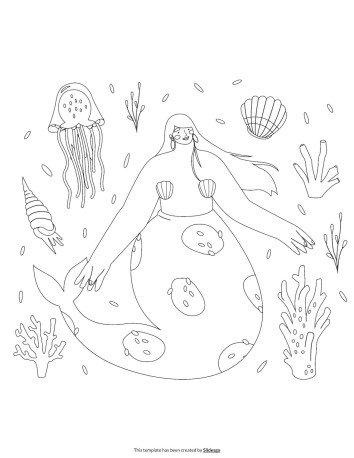 Plantilla de presentación Libro para colorear de sirena