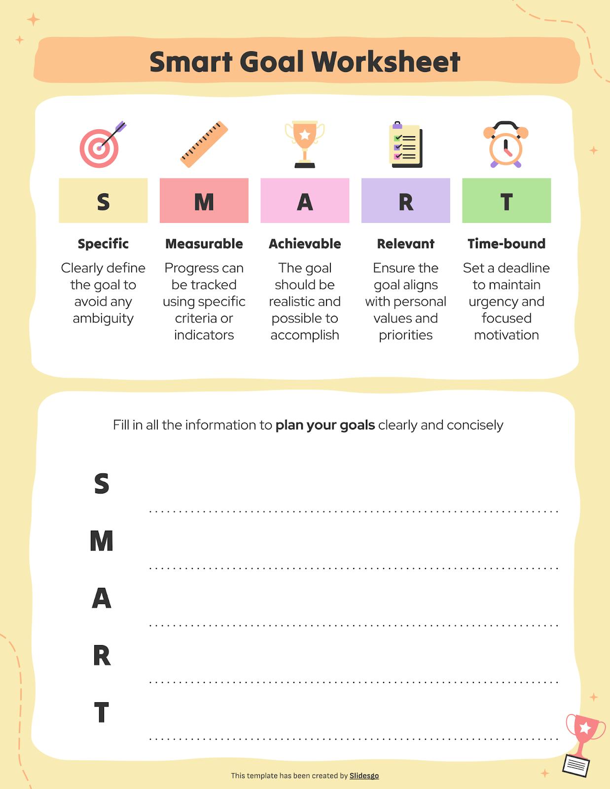 Arbeitsblatt für intelligente Ziele Präsentationsvorlage