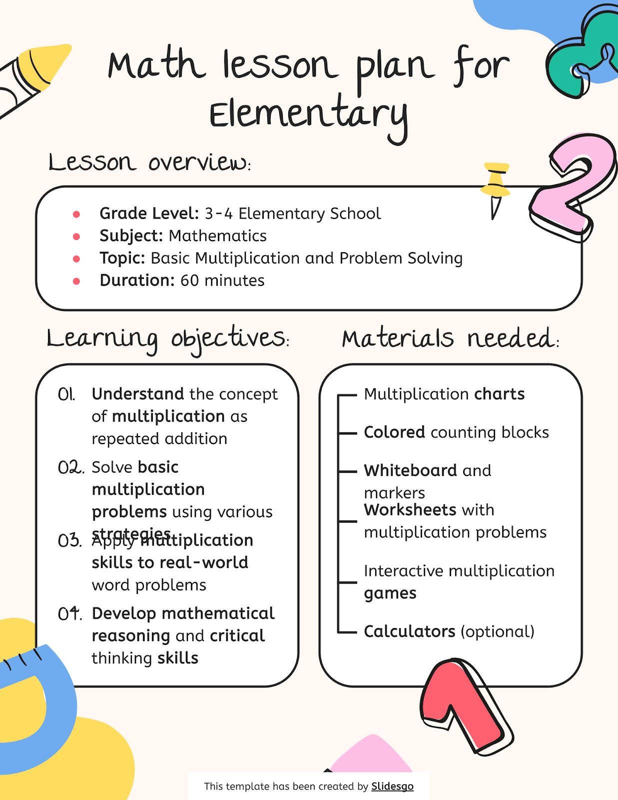 Math Lesson Plan for Elementary Presentation