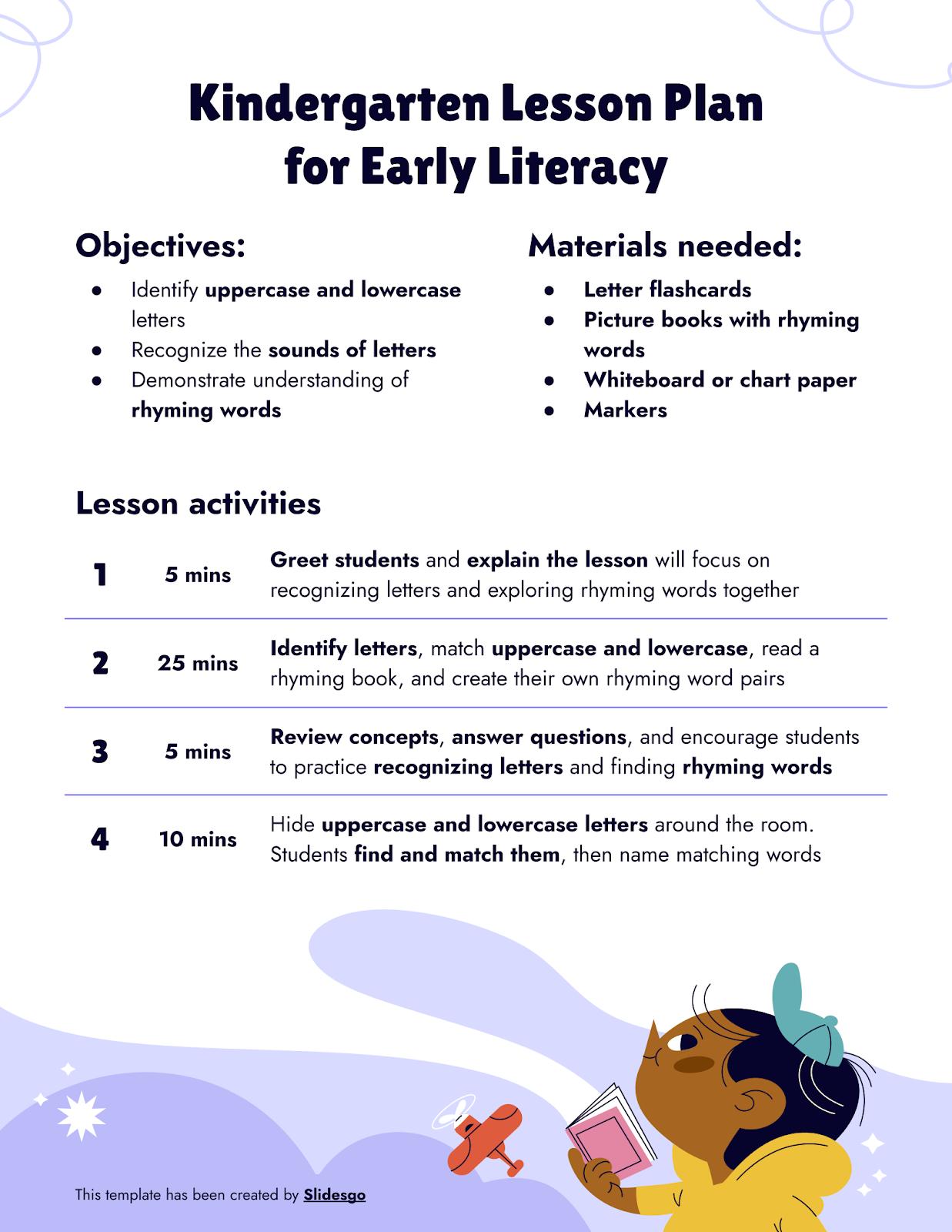 Kindergarten-Unterrichtsplan für frühe Alphabetisierung Präsentationsvorlage
