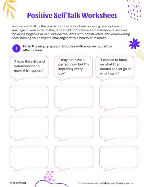 Positive Self Talk Worksheet Presentation