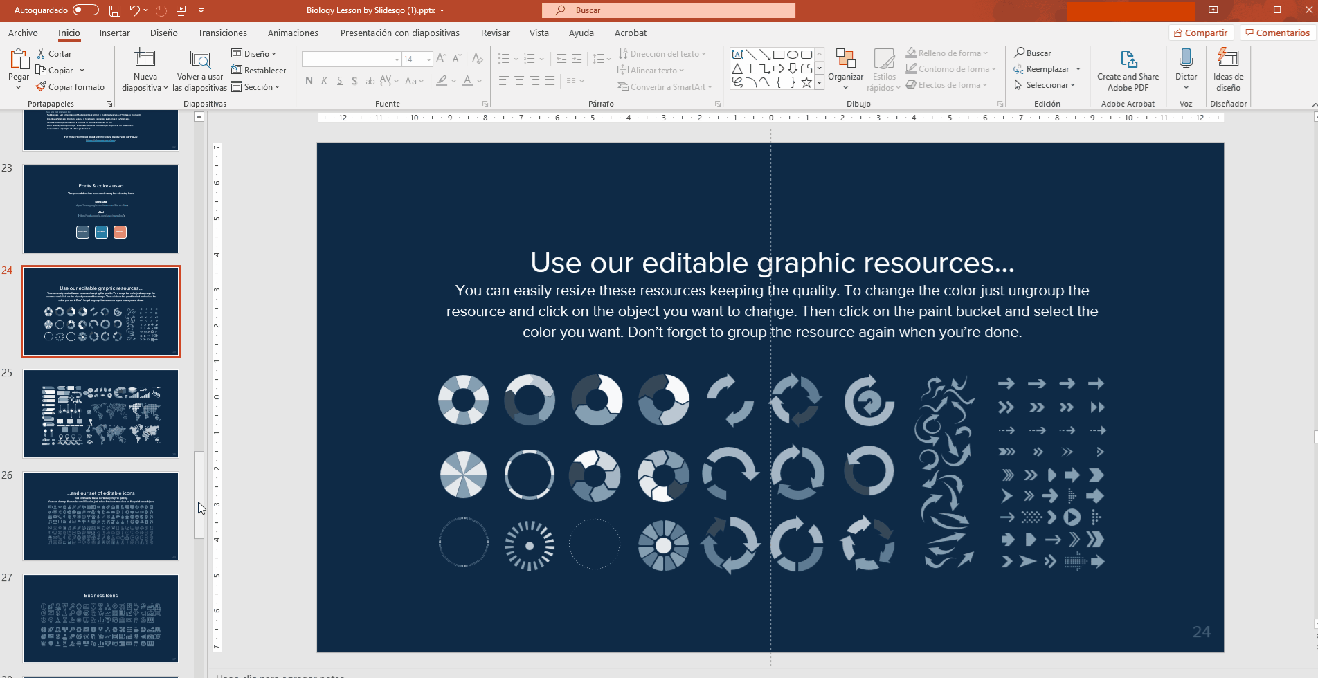 Seleccionar un icono de las plantillas de Slidesgo en PowerPoint