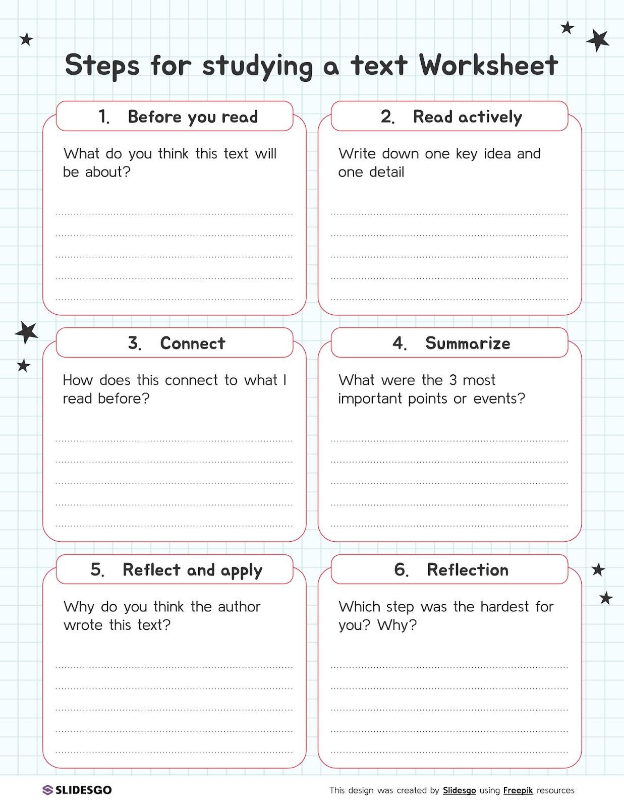Study Routine Instruction Text Steps for Studying a Text Worksheet Template