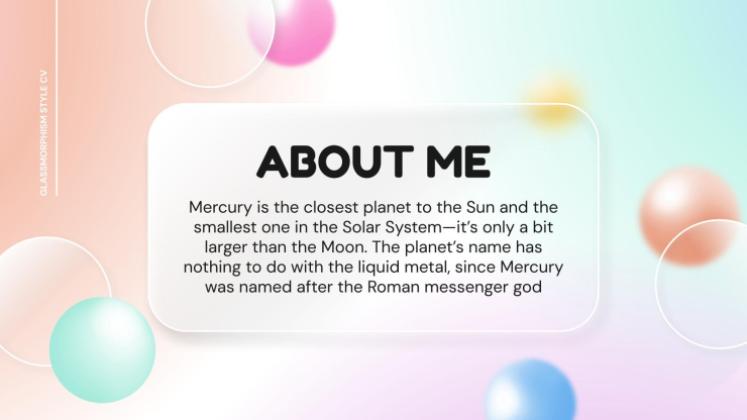 Glassmorphism Style CV presentation template 