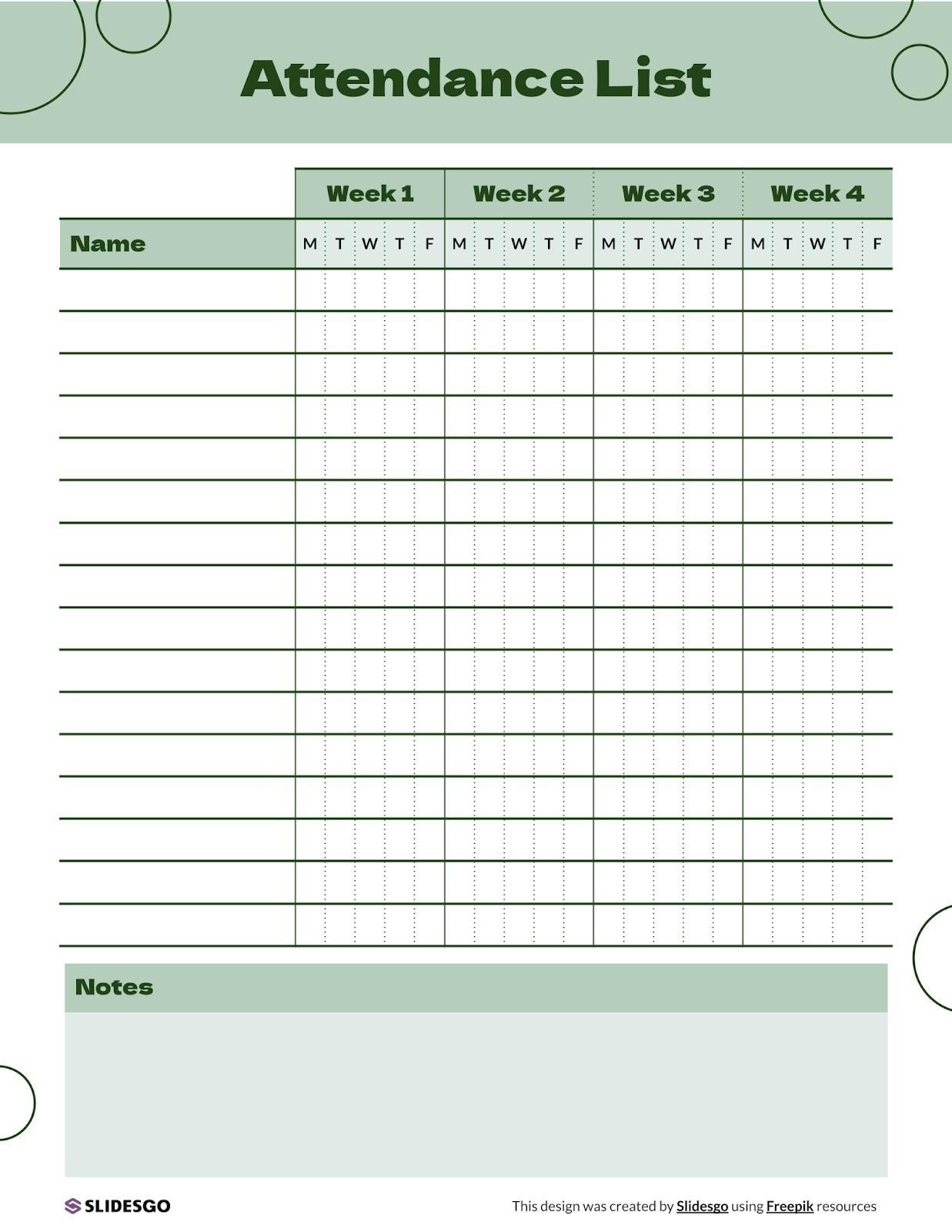 Attendance List Template