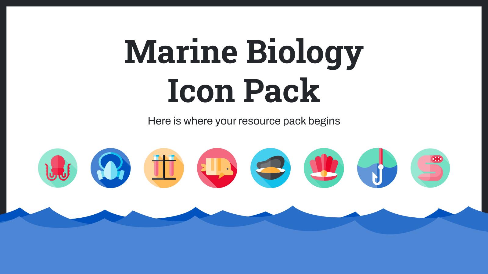 Meeresbiologie-Icon-Pack Präsentationsvorlage