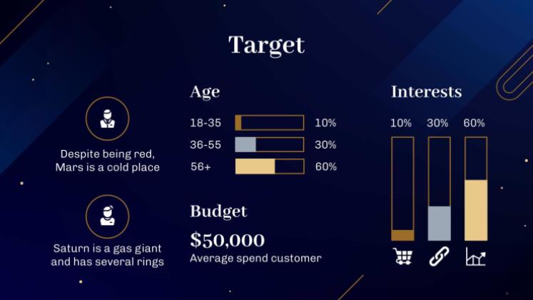 Blau und Gold Pitch Deck Präsentationsvorlage