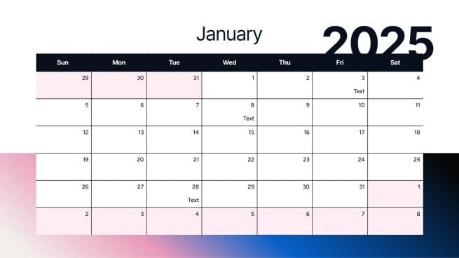 Calendrier mensuel 2025 Modèles de présentation