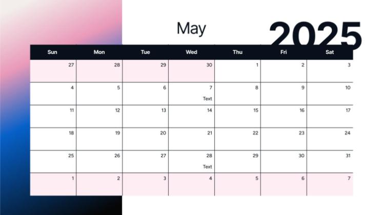 Calendrier mensuel 2025 Modèles de présentation