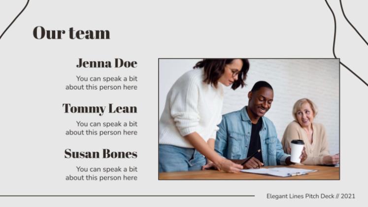 Modelo de apresentação Pitch deck com linhas elegantes