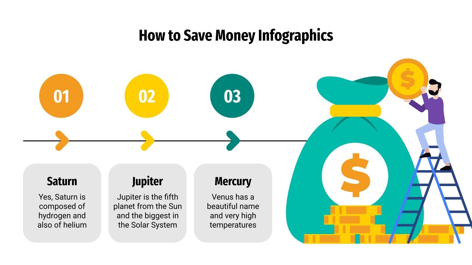 Infográficos de como economizar dinheiro Google Slides e PPT