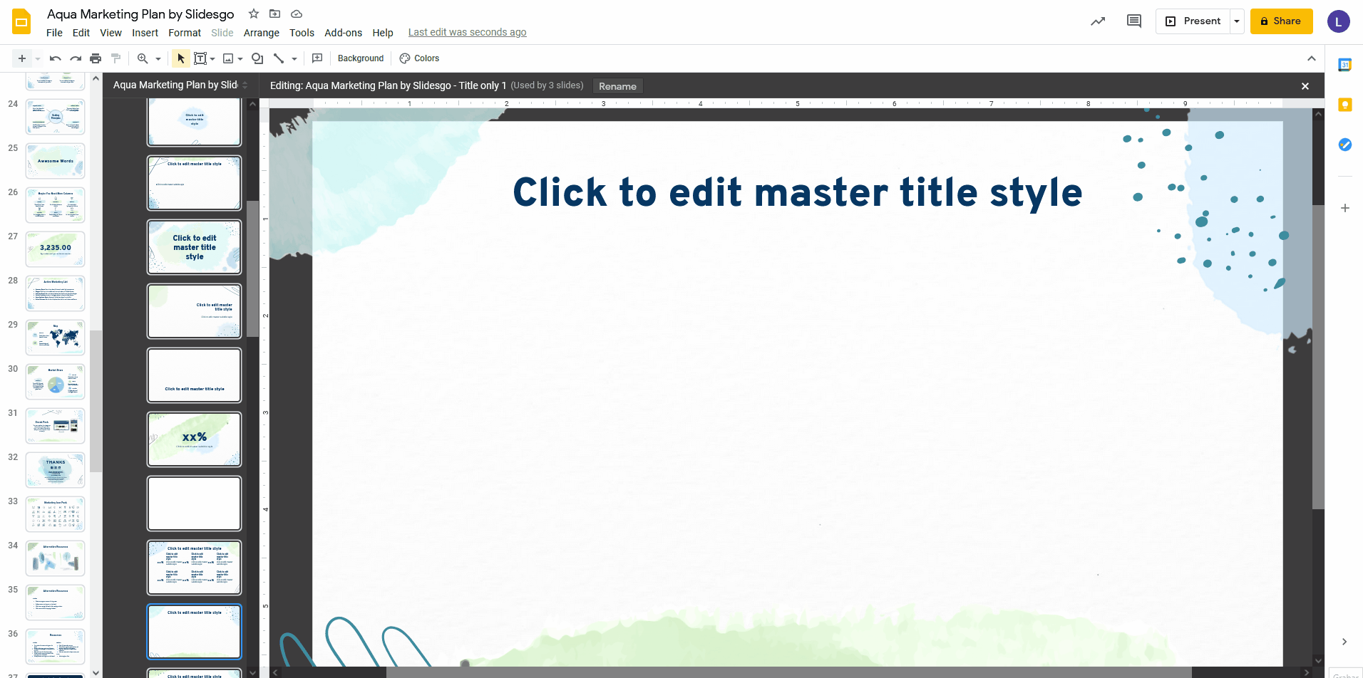 Inserting an image in the master slides in Google Slides