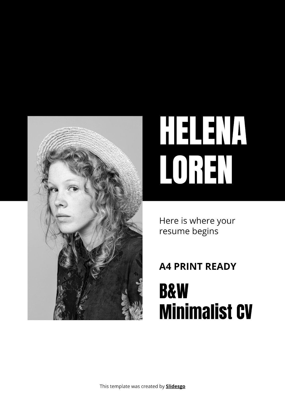 Modelo de apresentação CV minimalista em preto e branco