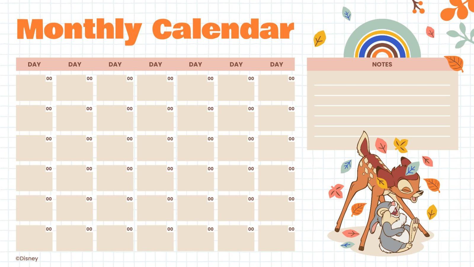 Bambi Monthly Calendar presentation template 