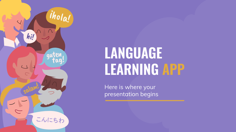 Plantilla de presentación Pitch deck para app de idiomas