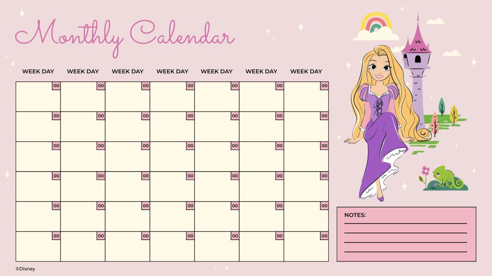 Rapunzel Tangled Monthly Calendar presentation template 