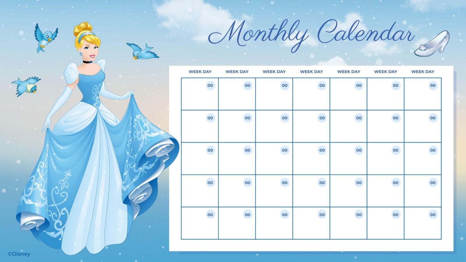 Cinderella Monthly Calendar presentation template 